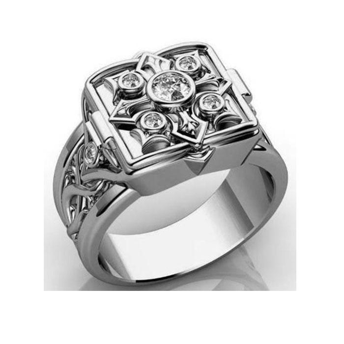 Anello da Uomo Dominante a Conchiglia Intagliata con Micro Diamanti