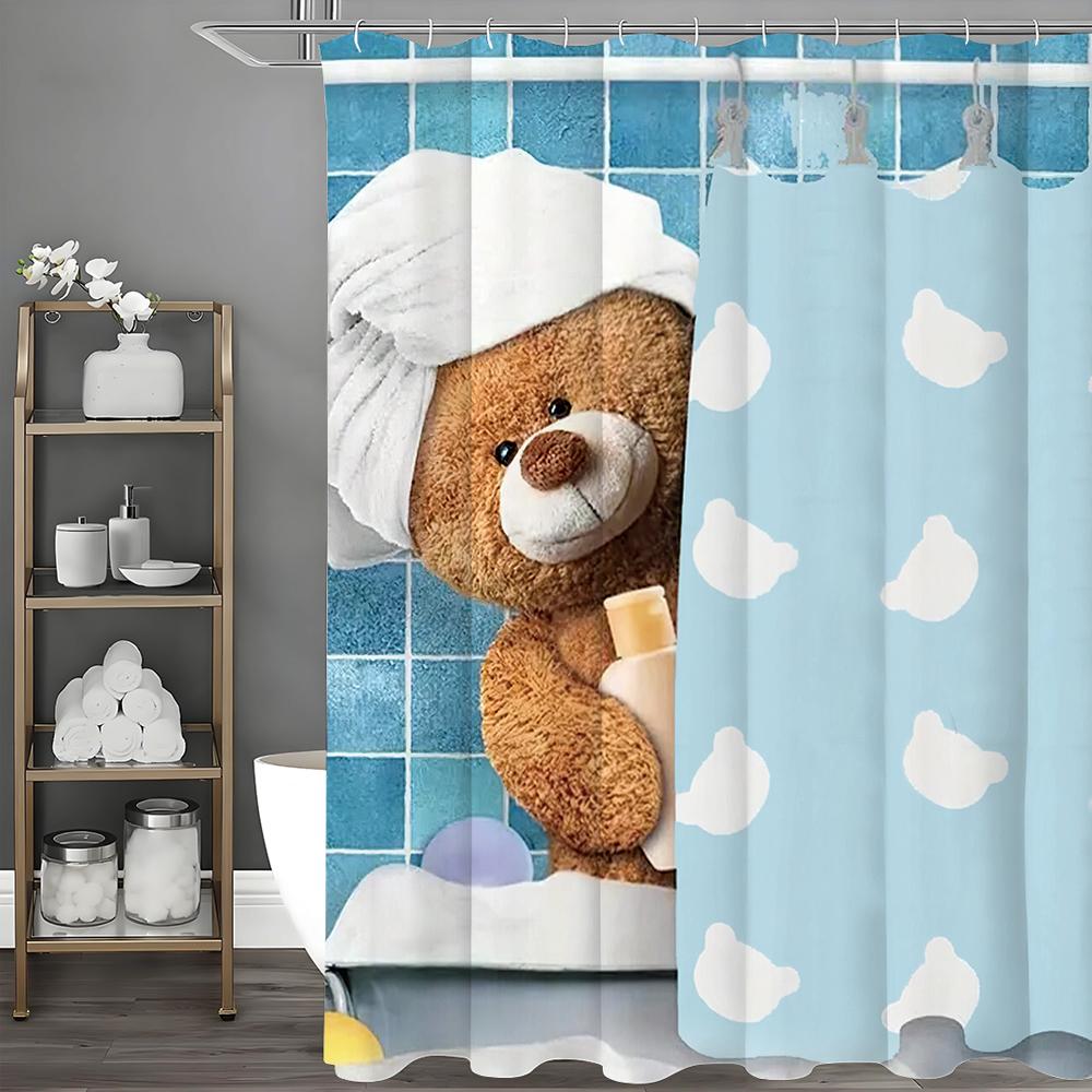 

Милый медведь Душ Синий Занавеска для душа, Декоративная занавеска для душа для ванной комнаты, Водонепроницаемая занавеска для душа с крючками 90*180cm