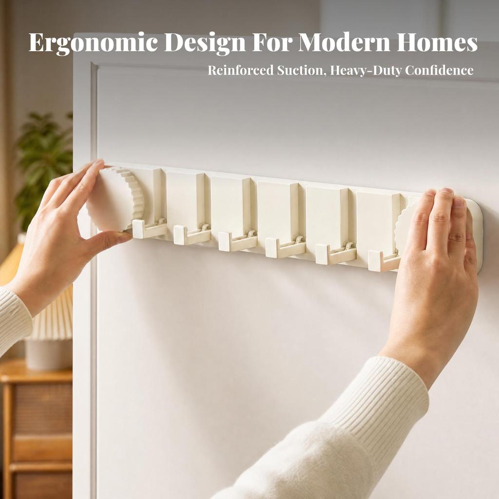 Suction Cup Wall Hook Rack Complimentary 6-Hook for Bathroom, Kitchen