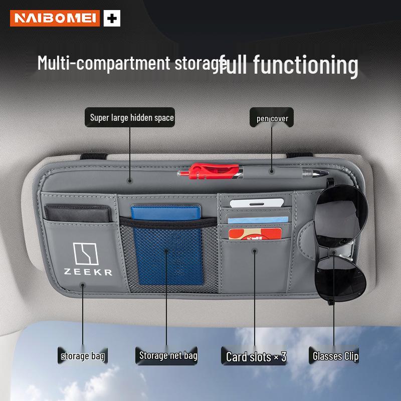 Zeekr 001/X/009 Car Sun Visor Multi-functional Glasses Clip & Storage Bag