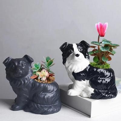 Modern Cute Ceramic Dog Vase Handmade Animal Shaped Succulent Pot Unique Animal Planter Office