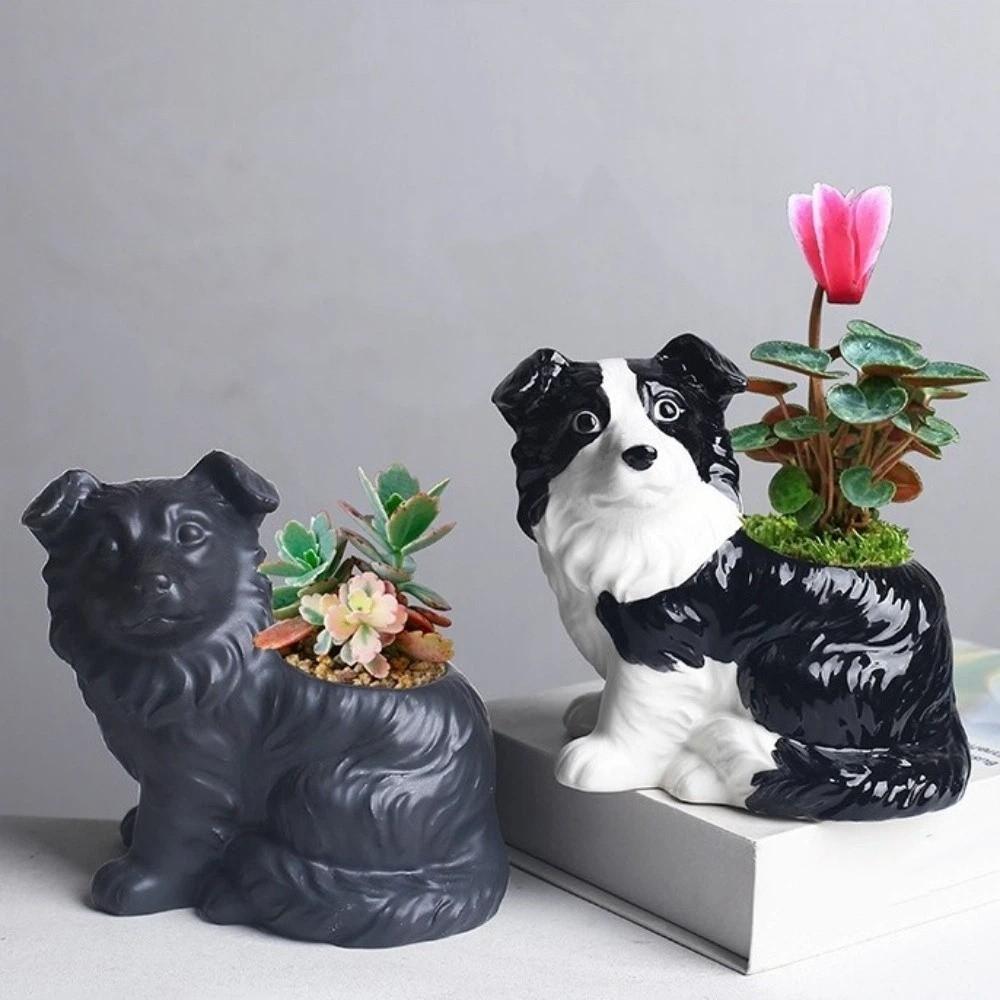Modern Cute Ceramic Dog Vase Handmade Animal Shaped Succulent Pot Unique Animal Planter Office