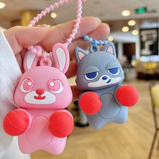 Keychain Pendant Cartoon Bear Panda Shape Stress Relief Fidget Pendant with Bead Chain Lanyard Keys Bags Decompression Toy