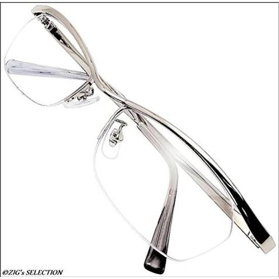 ZIGs Reading Glasses Sunglasses Men Women Intellectual UV400 UV Cut Image Change Casual Formal Business Clear Lenses Metal Half-rim Case (gldm00)