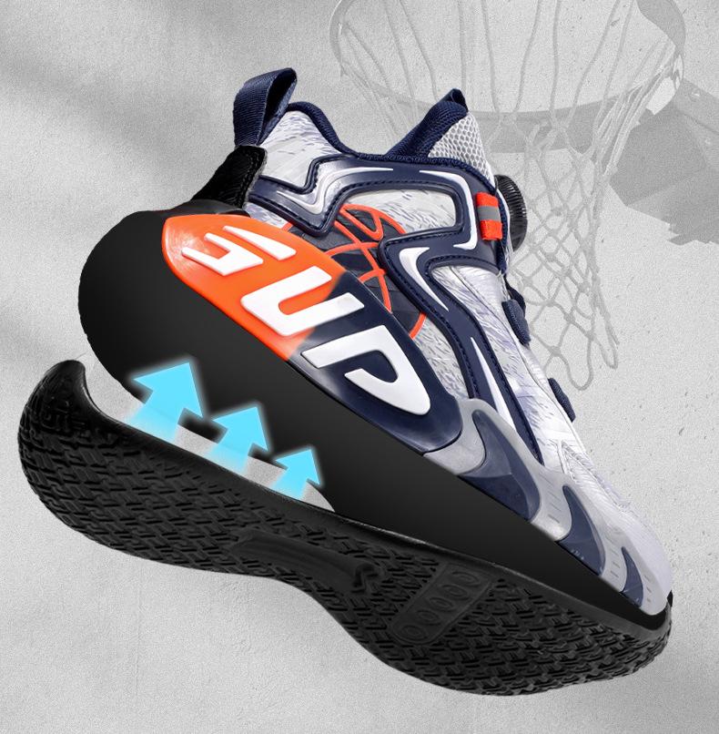 Boys' Waterproof Leather Basketball Shoes with Anti-Slip Sole and Rotating Button for Autumn and Winter