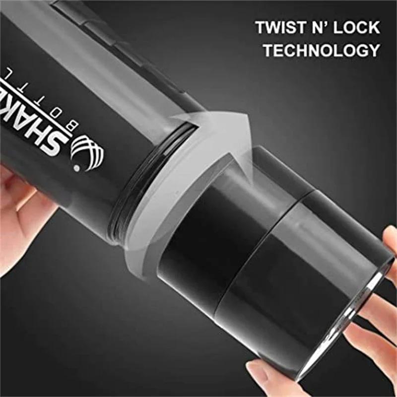 Tragbarer Protein-Shaker-Becher, 500 ml, mit Pulver-Aufbewahrungsbehälter, Mixerbecher, Fitnessstudio-Sport-Wasserflasche mit Schneebesenball, Trinkgeschirr