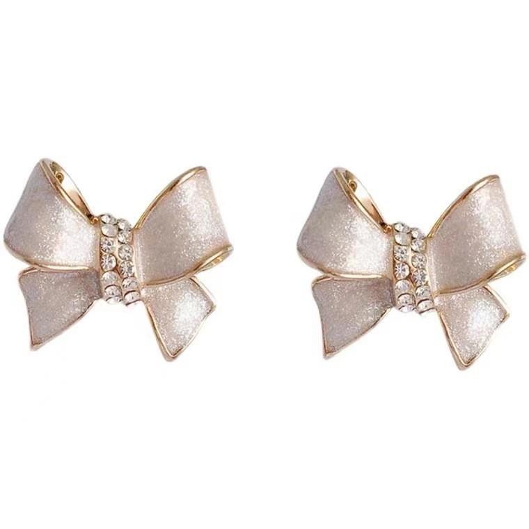 Korean High-end Pearlescent New Trendy Bow Design Cold Wind Stud Earrings