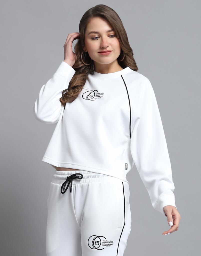 ROCK.IT from house of Monte Carlo Womens Self Design White Round Neck Full Sleeve Sweatshirt