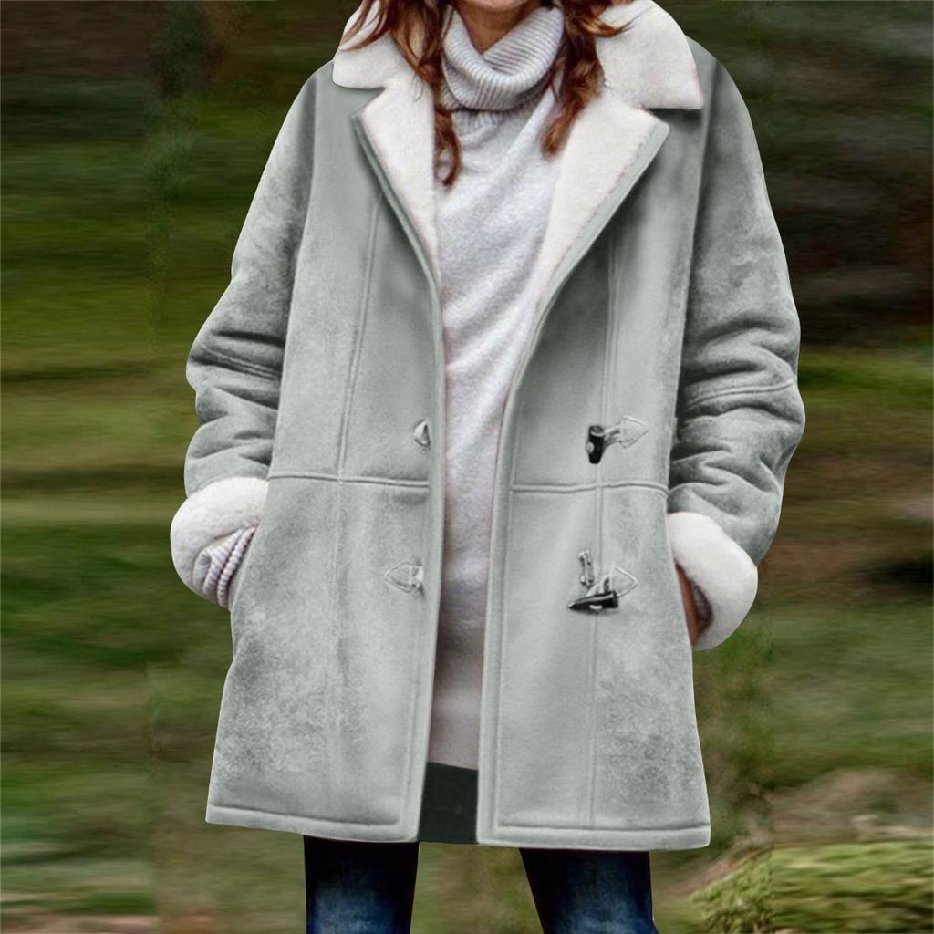 New Women's Solid Color Mid-length Loose Casual Fleece Thickened Warm Coat For Fall Winter, European & American Style Crossborder Outerwear