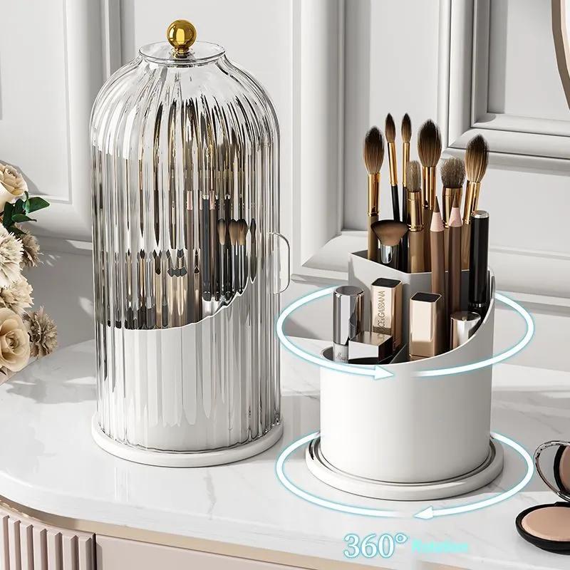 360° Rotary Makeup Brush Holder with Cover Luxury Cosmetics Lipstick Eyebrow Pencil Holder Eye Shadow Storage Box