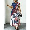 God Bless The USA Flag Print Plus Size Round Neck T Shirt Dress Red White Blue Casual Loose Fit Long Dress for Women Summer Outfit