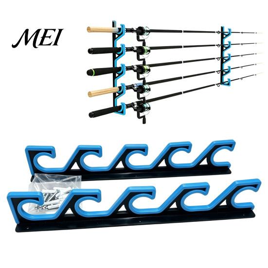 Indoor Fishing Tackle Storage 2Pcs Wall Mount Rod Holder, 5 Pole Display Organization Rack for Garage Shed, Horizontal Organizer Stand