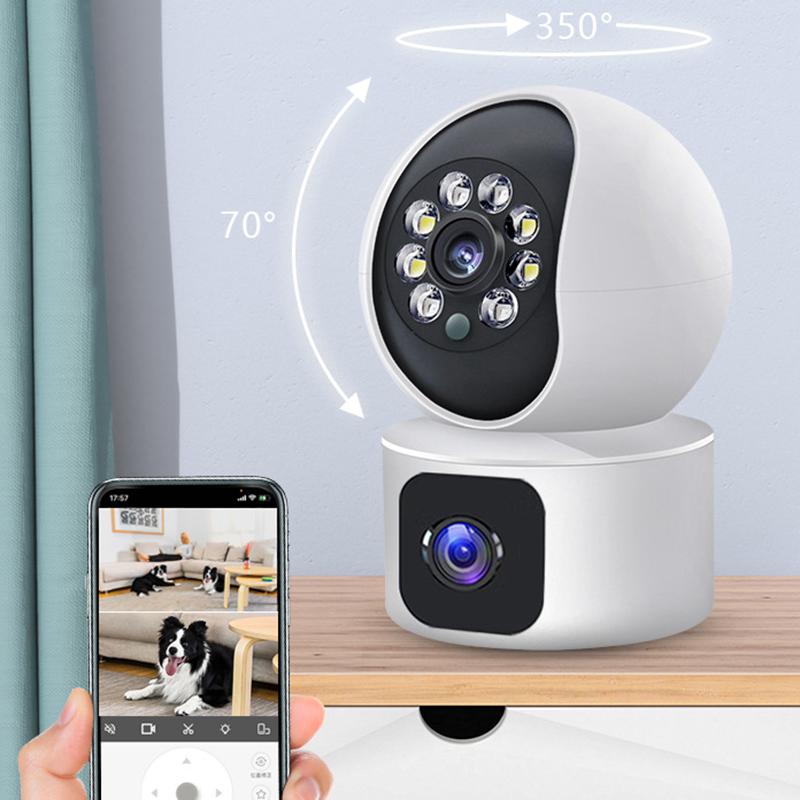 Dual Lens 2.4G WiFi IP Camera PTZ Auto Tracking Baby Monitor Home Security CCTV Dual Screen Surveillance Video System