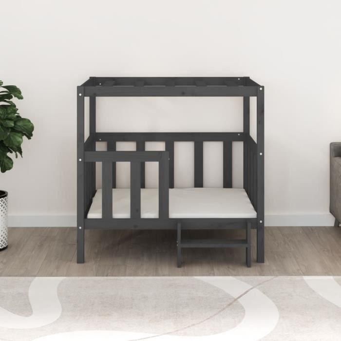 822389 vidaXL Lit pour chien Gris 105,5x83,5x100 cm Bois de pin solide