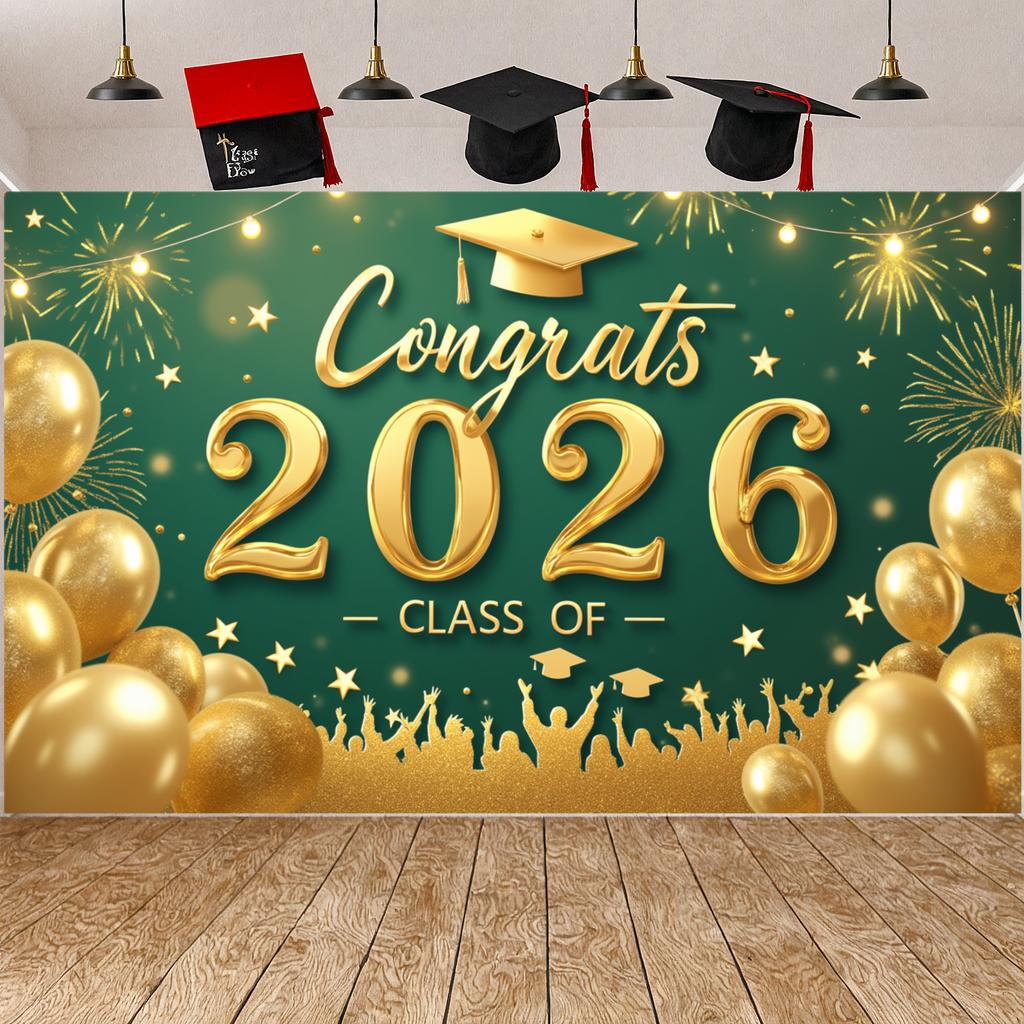 Grad Celebration Display Shiny Letters Graduation Banner Grad Party Background Festive Design Congrats Display For Class Of 2026