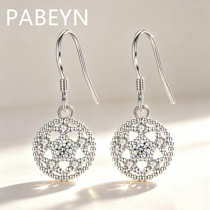 925 Sterling Silver Fashion Temperament Round Hollow Lotus Zircon Earrings Birthday Party Anniversary Gift
