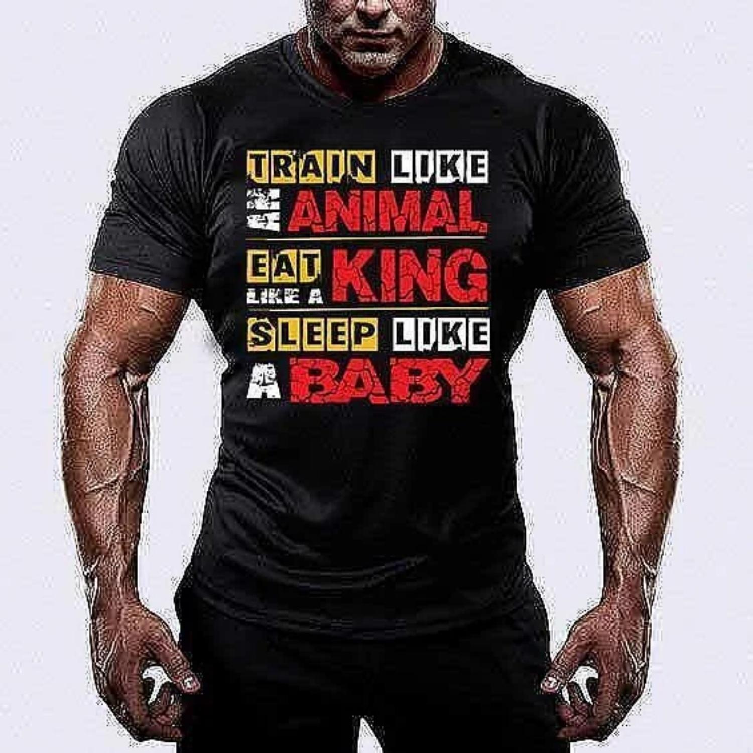 

Men Pure Cotton TShirt Gym Workout Fitness Motivation Style Animal King Baby Print Black ColorAthletic Casual S