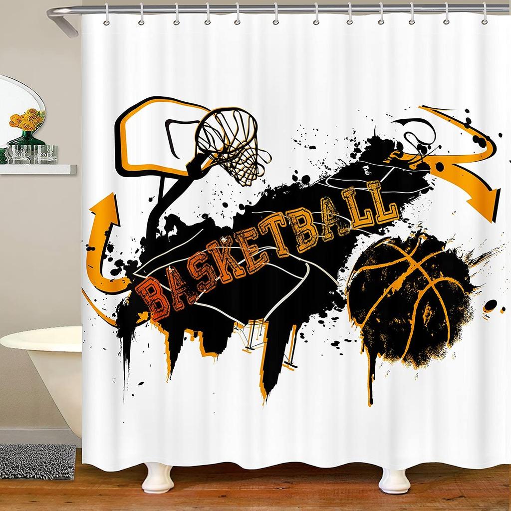 Basketball Shower Curtain For Boys Teen Ball Sports Bath Curtain Waterproof Fabric Bathroom Accessories With Hooks