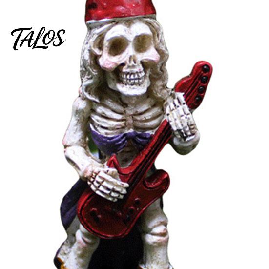 Dark Pastoral Style Decoration Halloween Skeleton Gnome Musician Resin Figurine, Hand-Painted Gothic Statue with Guitar Dwarf Band Figurines