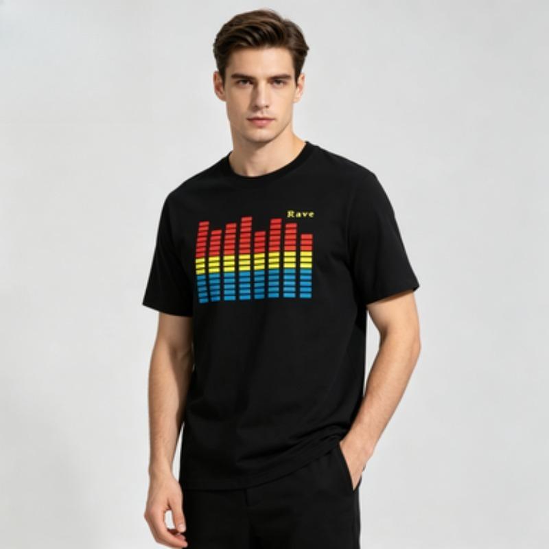 Soft Cotton Unisex Tshirt Music Equalizer Rave Art Print Oneck Trendy Dj Rave Party Enthusiast Daily Casual Outfit Tops