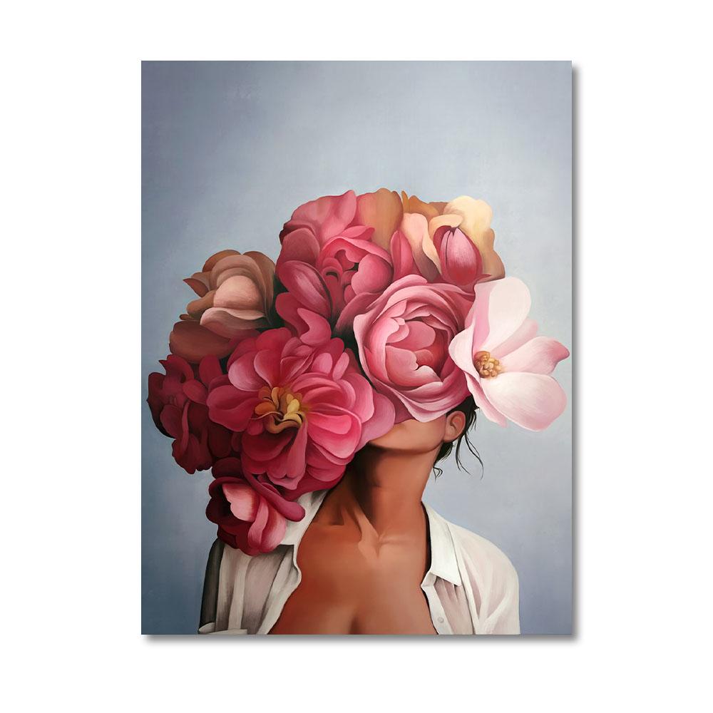 Nordic Home Decorative Poster Women with Rose Flowers Head Wall Art Canvas Painting Modern Interior Living Room Decor No Frame