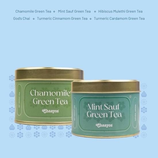 Chaayos Festival-Geschenkbox | Kamille, Minze Sauf, Hibiskus, Gods Chai, Kurkuma-Zimt und Kurkuma-Kardamom-Grüntee für Teeliebhaber | Tee-Geschenkkorb