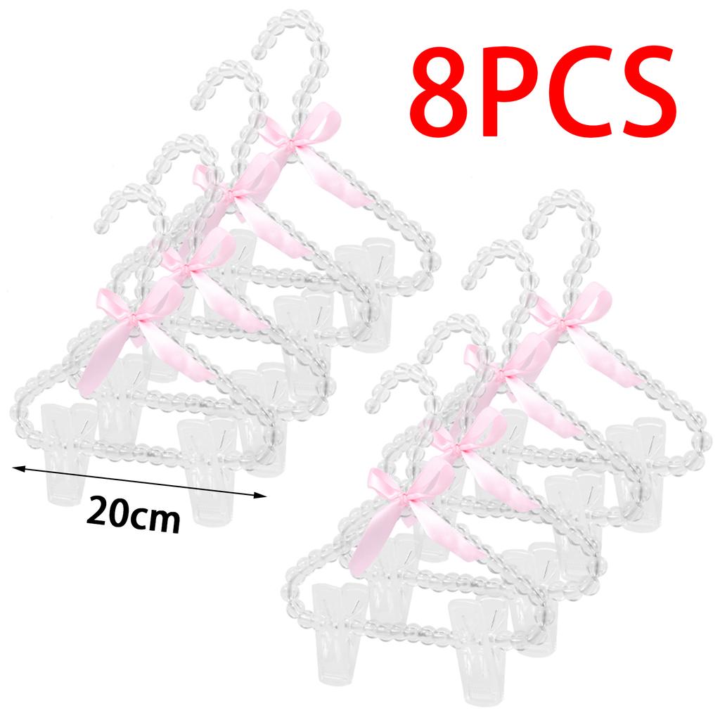 8Pcs Pearl Hanger with Clip Bow Tie Beads Kids Clothes Hanger Dress Wardrobe Closet Storage Dry Rack for Toddler Baby Girl Boy