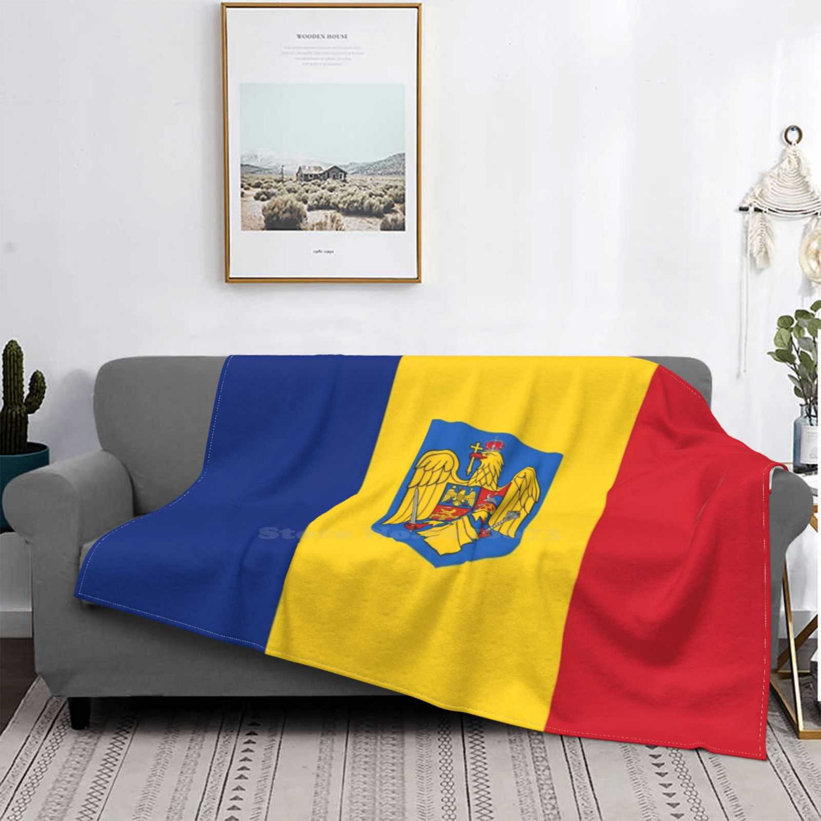 Romanian Square Flag - Coat Of Arms Fashion Soft Warm Flannel Blanket Romanian Flag Romania Flag Flags Red Yellow Blue Coat Of Size: 75*100cm, Weight: 230 GSM