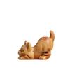 Cliff Cypress Wood Carved Cat Ornament – Cute, Simple, Handheld Desktop Animal Gift for Kids & Girls.