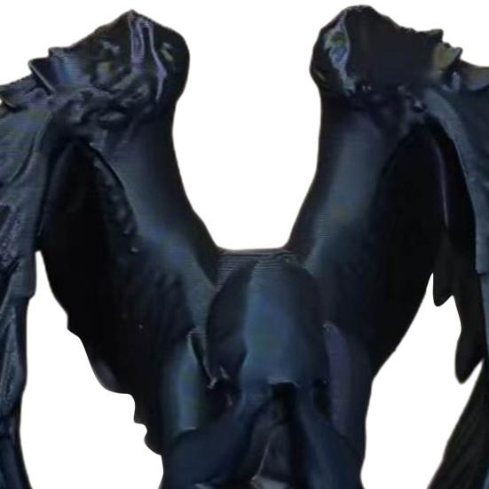 Figurina Angelo con Faccia Coperta Scultura Nera Opaca Stampata in 3D Angelo Seduto Malinconico con Ali Dettagliate per Arredamento Casa Ufficio