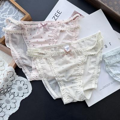 Ladies Spring Summer Cute Candy Polka Dots Sexy Ice Silk Lace Panties