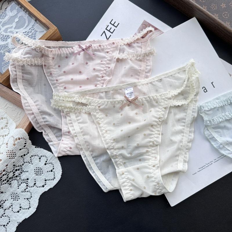 

Ladies Spring Summer Cute Candy Polka Dots Sexy Ice Silk Lace Panties XL