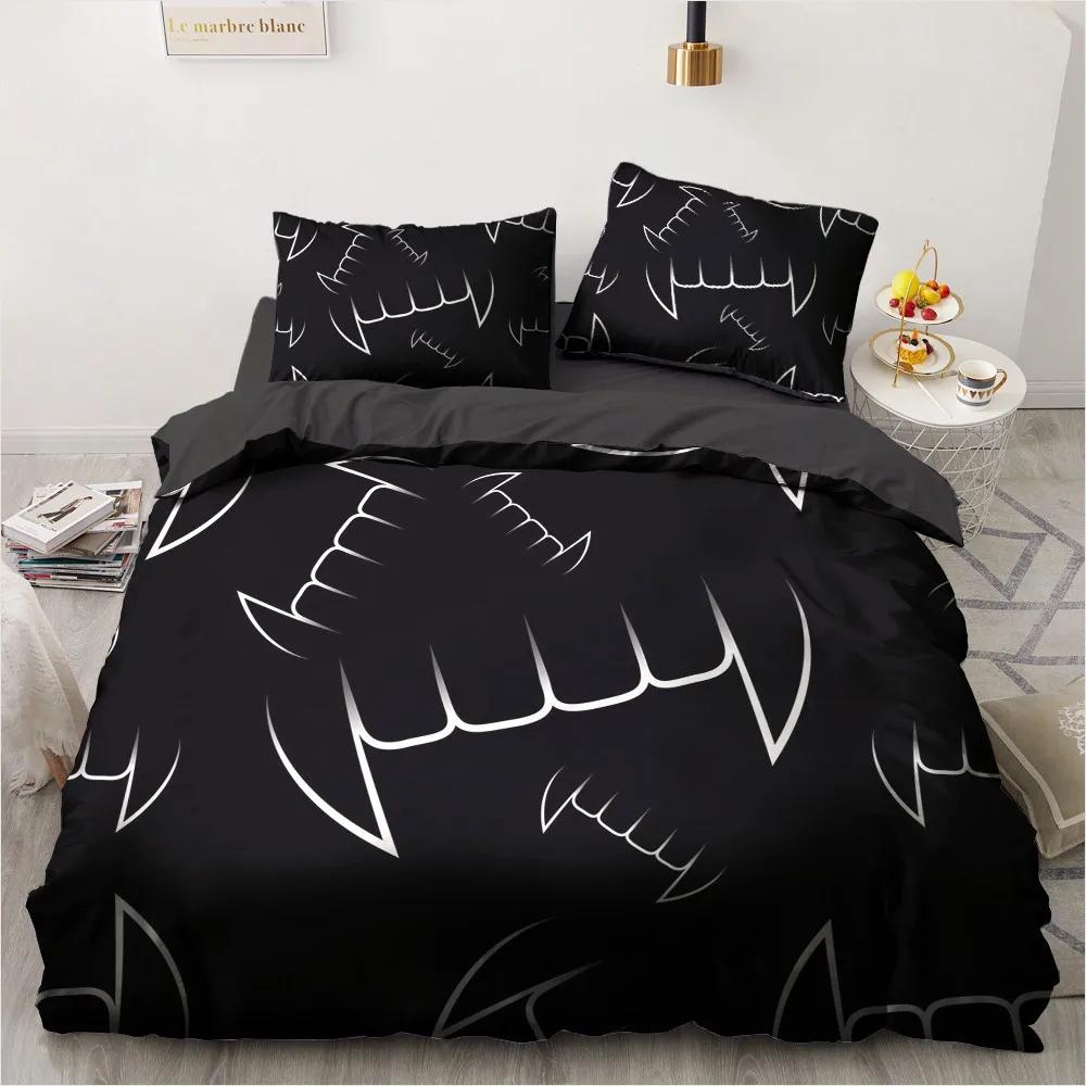 Halloween King Queen Duvet Cover Kawaii Black Cartoon Dryad Ghost Bedding Set For Kids Boys Pumpkin 2/3Pcs Polyester Quilt Cover
