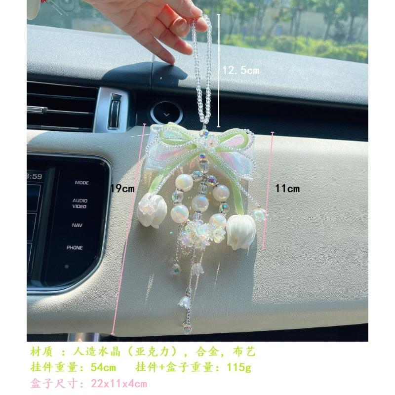 Tulip Bowknot Crystal Lily Of The Valley Pendant Car Interior Hanging Decoration