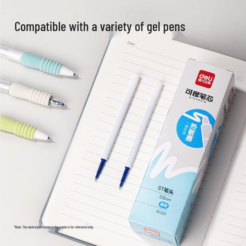 Deli SE201 Clickable Erasable 0.5mm Pen Refill - Blue/Black Magic Eraser for Students Black - 20 pcs