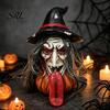 Decorative Witch with Pumpkin Halloween Long Tongue Ornament, Spooky Gothic Desktop Resin Housewarming Fall Presents Figurine, Collectible Tabletop