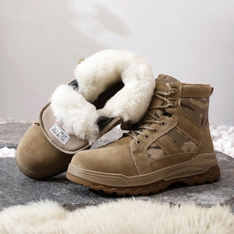 Men'S Winter Boots Wool Snow Boots Fleece-Lined Thickened Warm Shoes Men High-Top Cold-Proof Winter Camouflage Tactical Boots