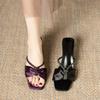 Women's High Heel Slippers Bow Tie Rhinestones Satin Material Shoes Women Sexy Dress Summer Models Sandalias De Mujer