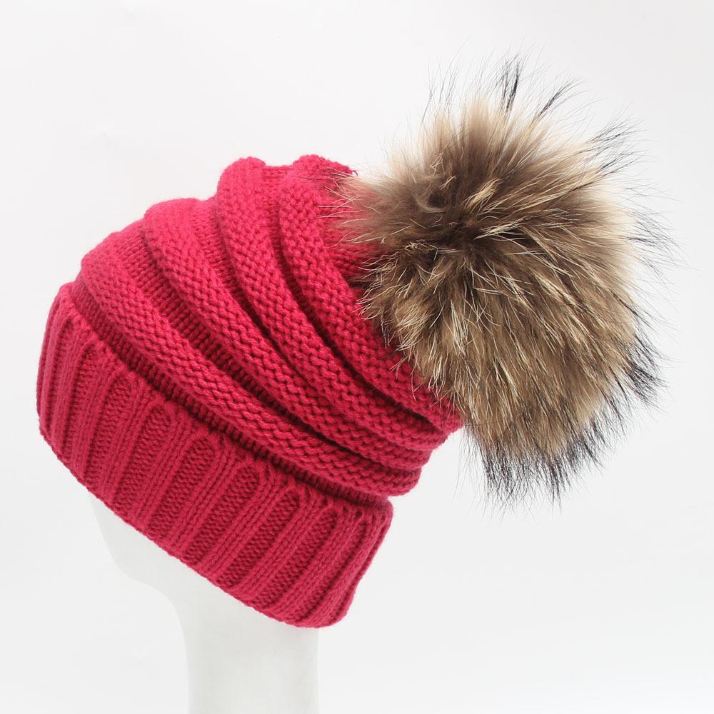 Knitted Stripe Women Hairball Hat Thickened Design Outdoors Keep Warm Gifts