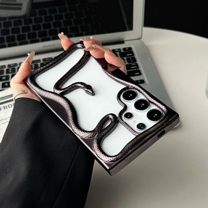 Silikonový kryt s 3D hadím pokovením, nárazuvzdorný, měkký, dutý, pro Samsung S25 Ultra S24 S23 FE S22 A56 A16 A36 A55 A06 A15 A26