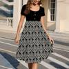 Fashion Women Summer Vintage Floral Dress Elegant Short Sleeve Midi Dress