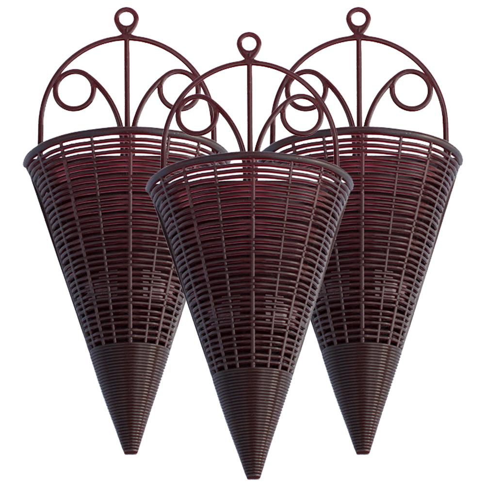 3 Pcs Imitation Rattan Wall Hanging Flower Basket for Storage Orchid Planter Woven Pot Wood Wall-mounted Baskets Decor Pp