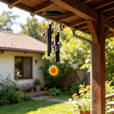 Yousheng Vintage Chicken Wind Chime Metal Sunflower Chicken Wind Chime Outdoor Indoor Hanging Wind Chime for Garden Porch Terrace
