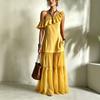 European and American New Sleeveless Diagonal Neck Ruffle Edge Women's Dress