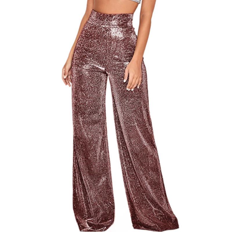 GMXIA Pantaloni Largi cu Folie Argintie pentru Femei, Pantaloni Groși cu Talie Înaltă, Pantaloni Casual pentru Femei