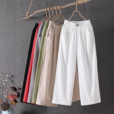 Women's High-Waisted Cotton & Linen Wide-Leg Pants - Slim, Versatile, Loose Fit Nine-Point Casual Trousers