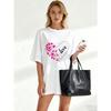 Black Oversized T Shirt With Pink Heart Pattern And Love Text For Casual Wear