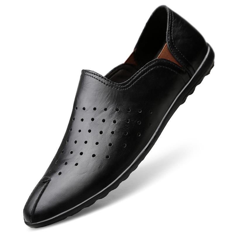New men's leather shoes business casual breathable hollow cowhide men's shoes simple going out comfortable low-top leather shoes foreign trade