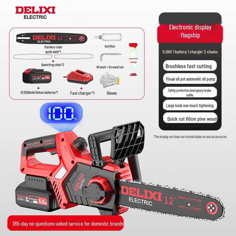 Delixi Brushless Rechargeable Handheld Electric Chainsaw for Home and Outdoor Use