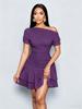 New Dress Summer Popular Women's Clothing Solid Color Slanted Shoulder Slim Ruffle Edge Dress